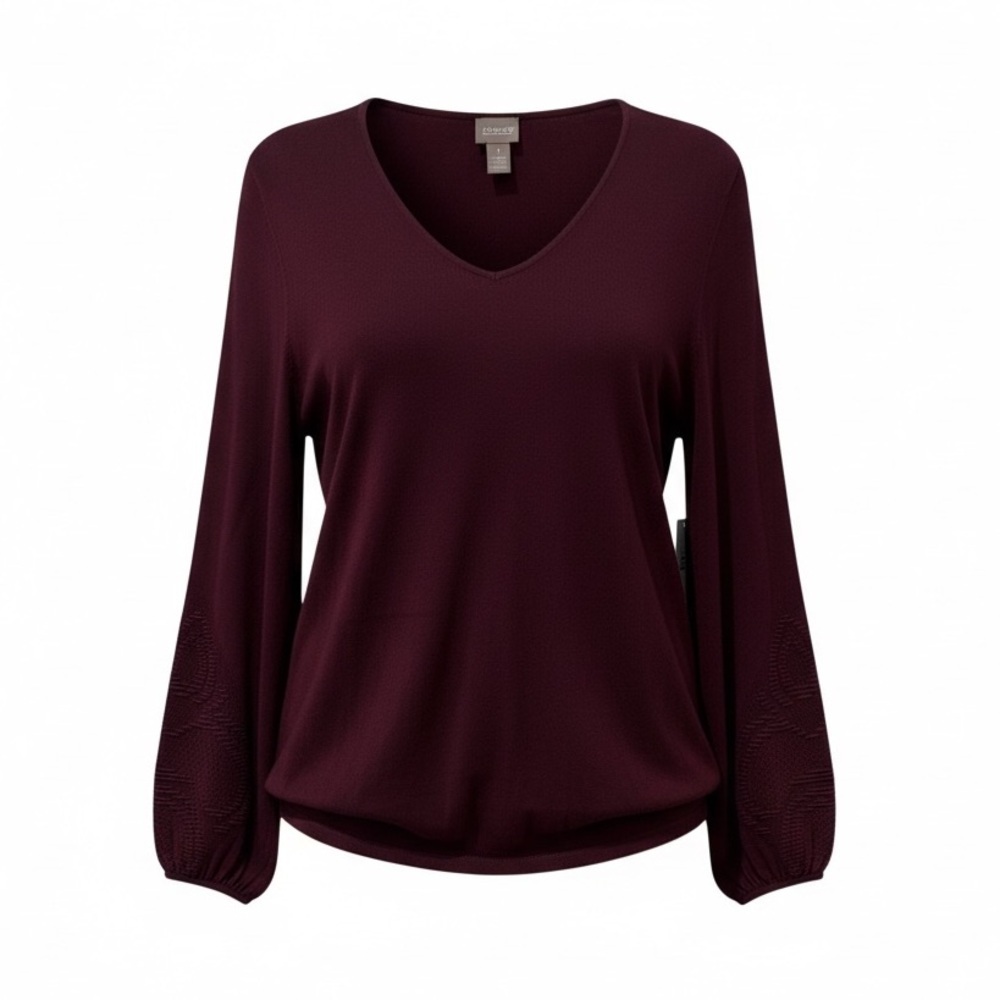 Chicos NWT maroon balloon sleeve top, size 1, medium